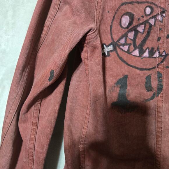 Joe's‎ Denim Jacket M Red Graffiti Street Art Bart Simpson Painted Brooklyn 1996 - Picture 10 of 15